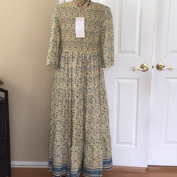 Christy Dawn Basil Larkspur Ditsy Field Silk Cotton Dress L NWT blue yellow - Picture 7 of 10